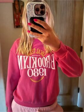 Zara Hot Pink 'Brooklyn 1980' Crewneck Sweatshirt